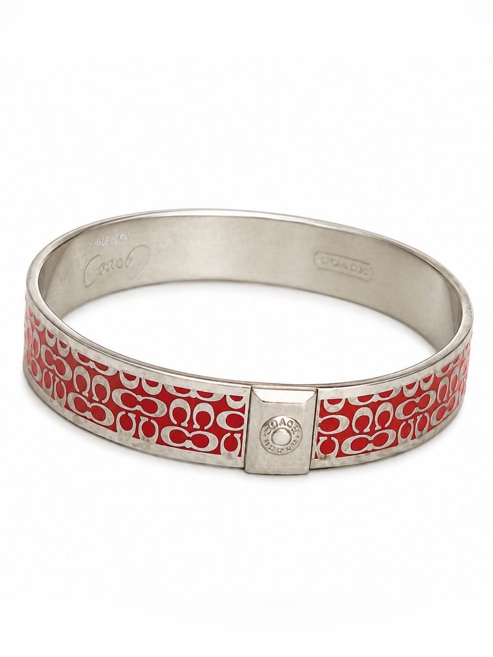 COACH Red Enamel Signature Logo Bangle Bracelet